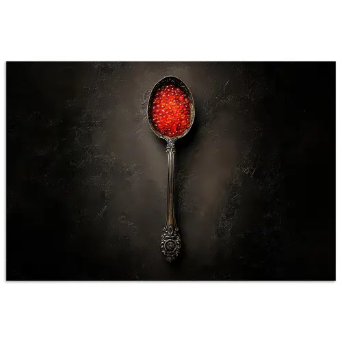 Zwart - Lepel - Caviar poster papier klein -3d
