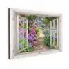 Hortensia - Doorkijk - Bloemen - Zomer - Paars - Pad Tuinposter op houten frame 2 cm dik klein -3d