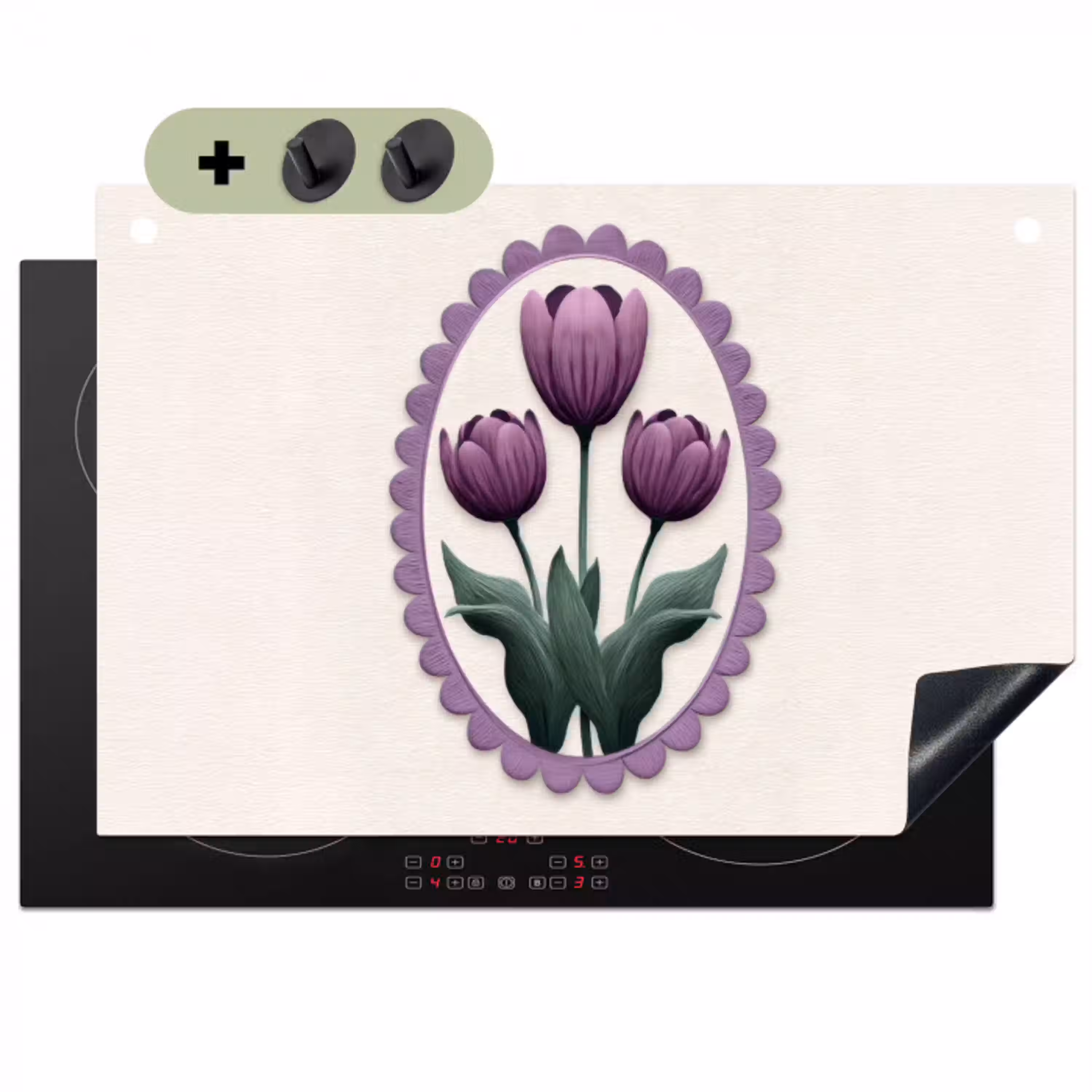 Tulpen - Paars - Lijst - Bladeren Inductie beschemer met haakjes klein -3d