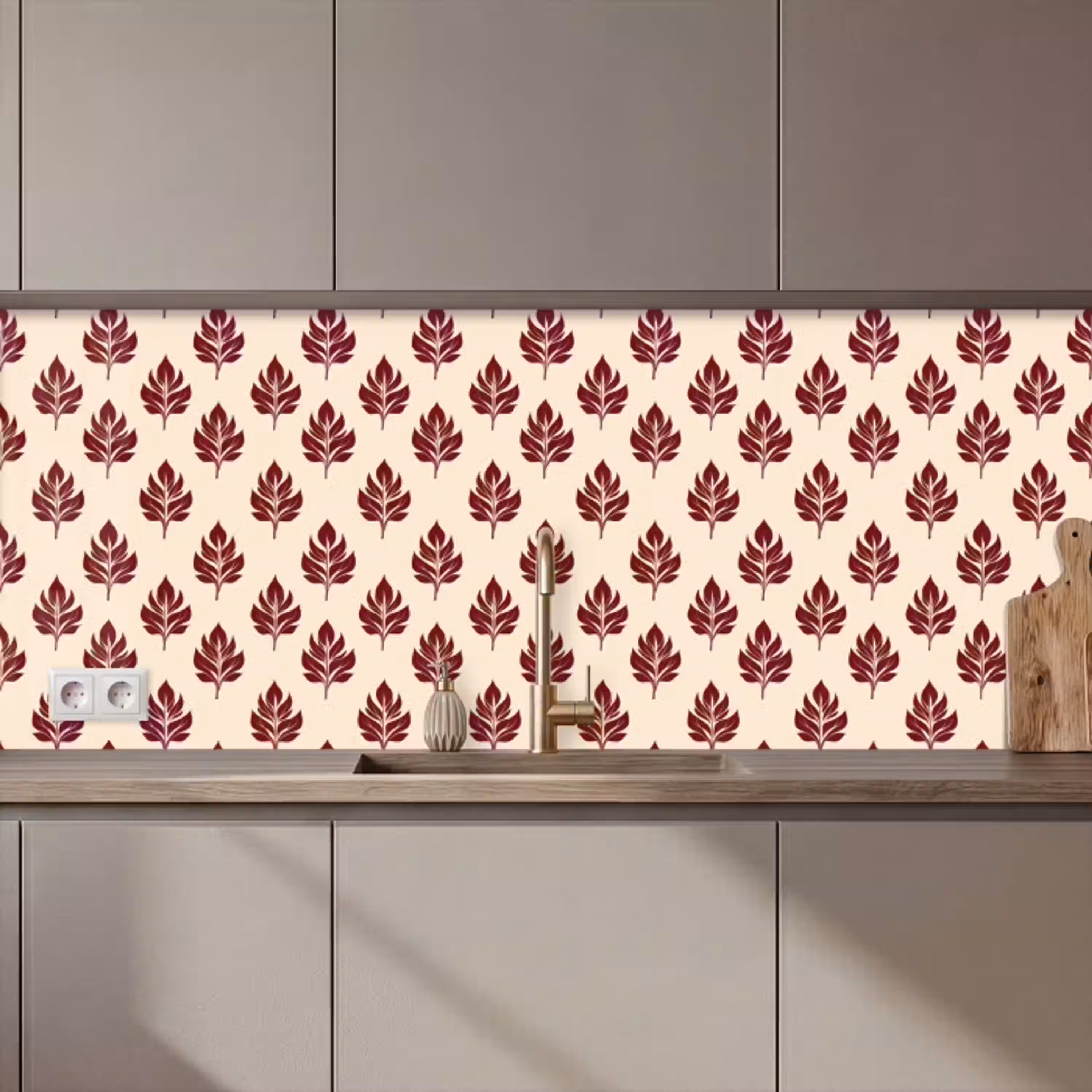 Botanisch - Patroon - Bordeaux keuken achterwand 2 middel 871 zz_3dshopping