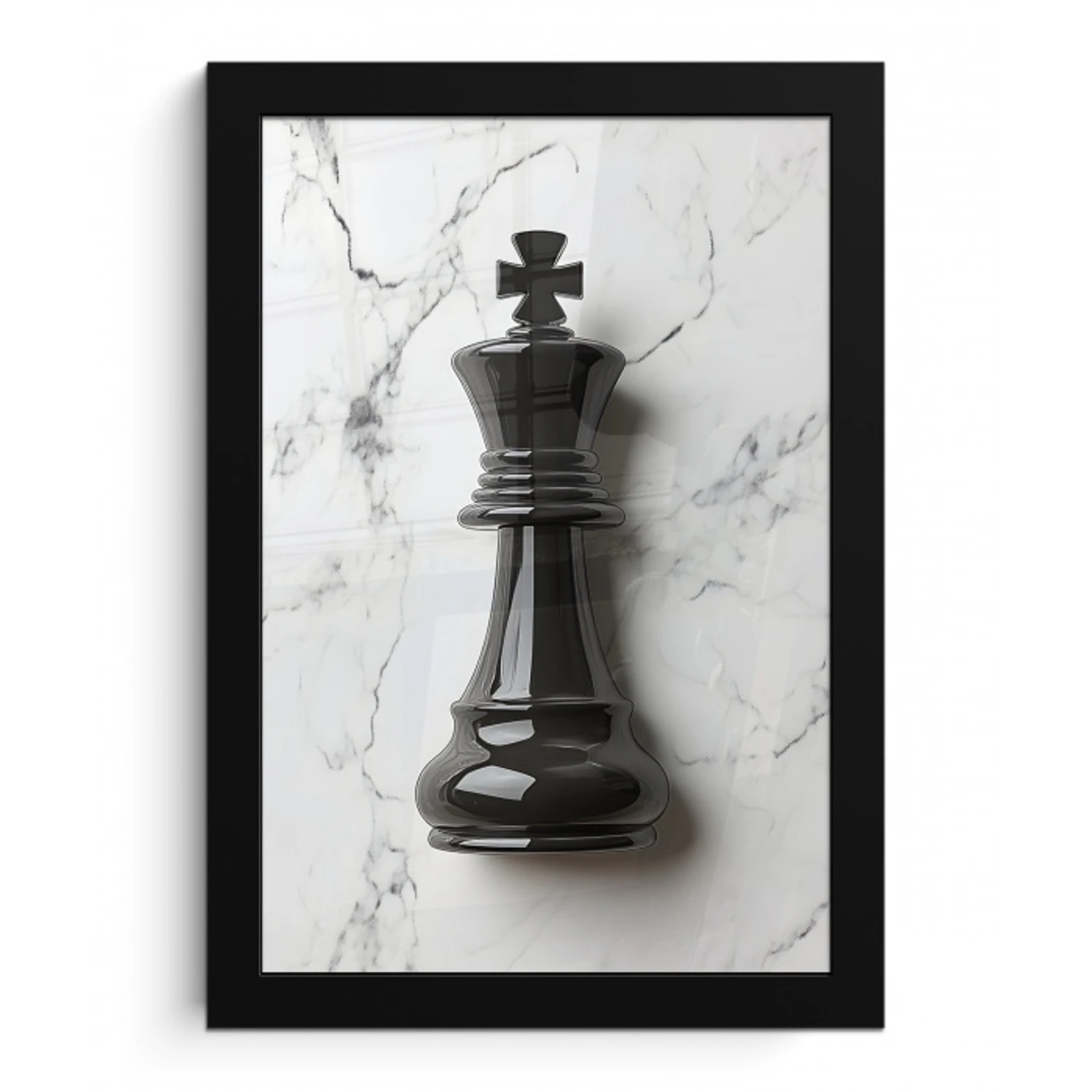 Schaakstuk - Koning - Zwart - Marmer fotolijst zwart zonder passe partout klein -3d