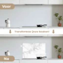 Marmer - Wit - Grijs - Luxe - Marmerlook - Steen keuken achterwand spatscherm klein -voor_na_NL