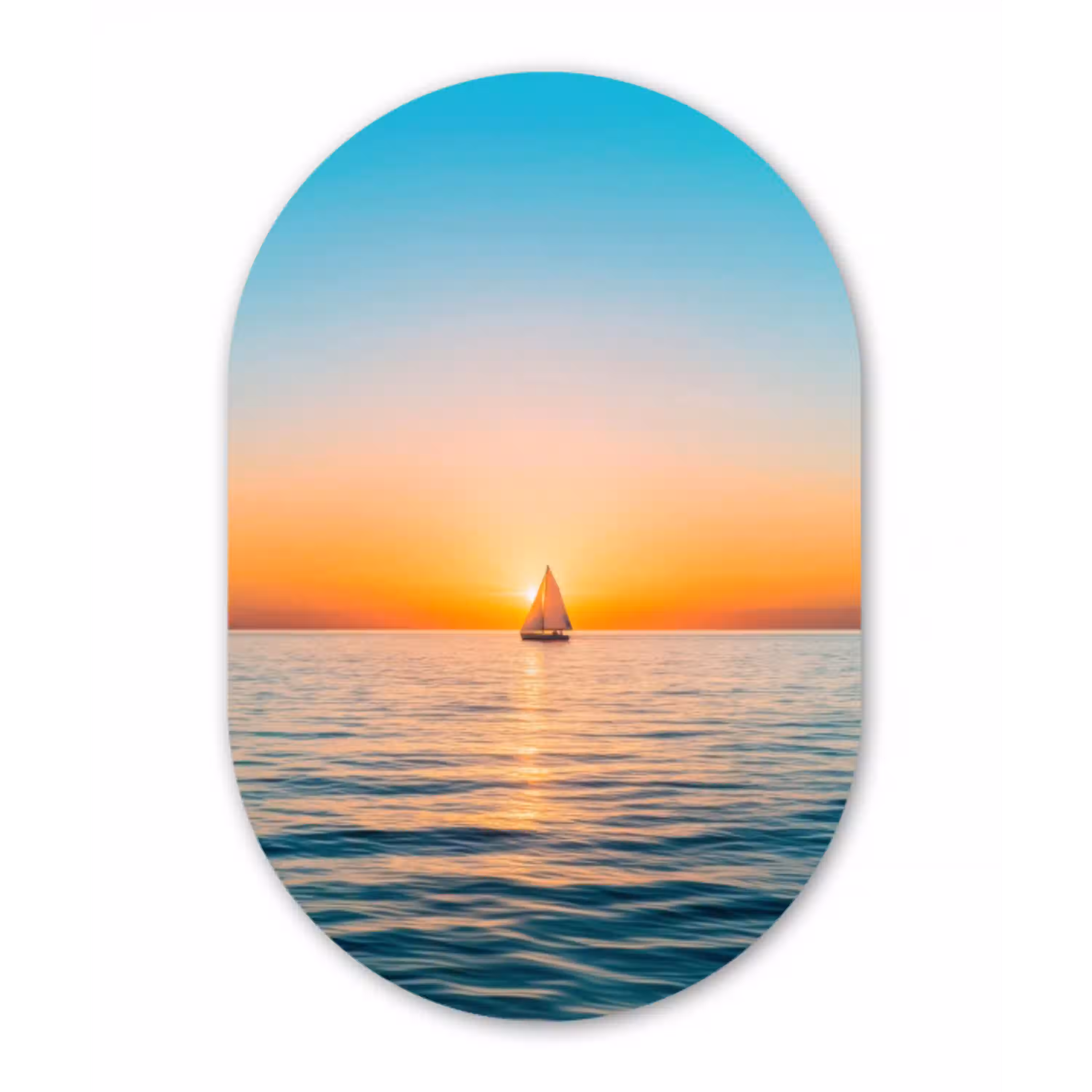 Zee - Zeilboot - Zonsondergang Wandcirkel Ovaal Glas middel -3d