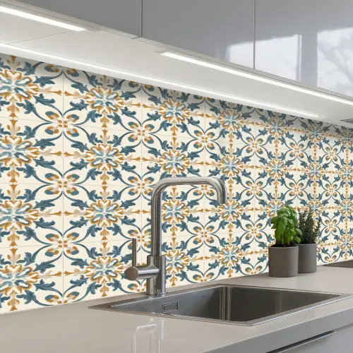 Patroon - Klassiek - Kleurrijk keuken achterwand 2 middel 871 -3d_schuin