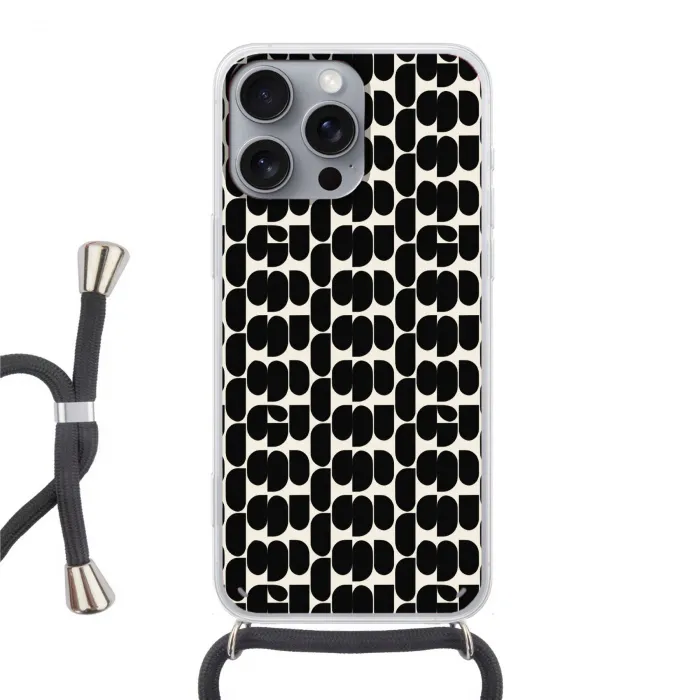Modern - Patroon - Zwart Hoesje iPhone 16 Pro Max met koord klein 804 -3d