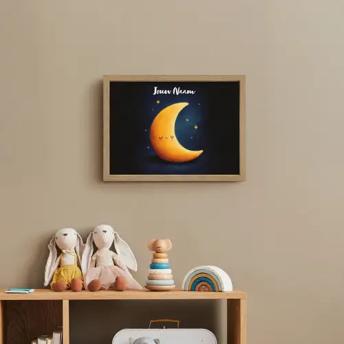 Maan - Geel - Sterren - Gezichtje Light Box met batterij (Wandlamp kind) middel -sfeer2_kind