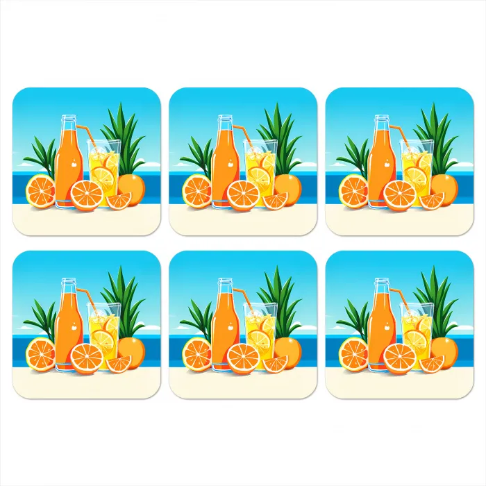 Sinaasappels - Ijsblokjes -  Zee - Illustratie onderzetter kurk middel -3d