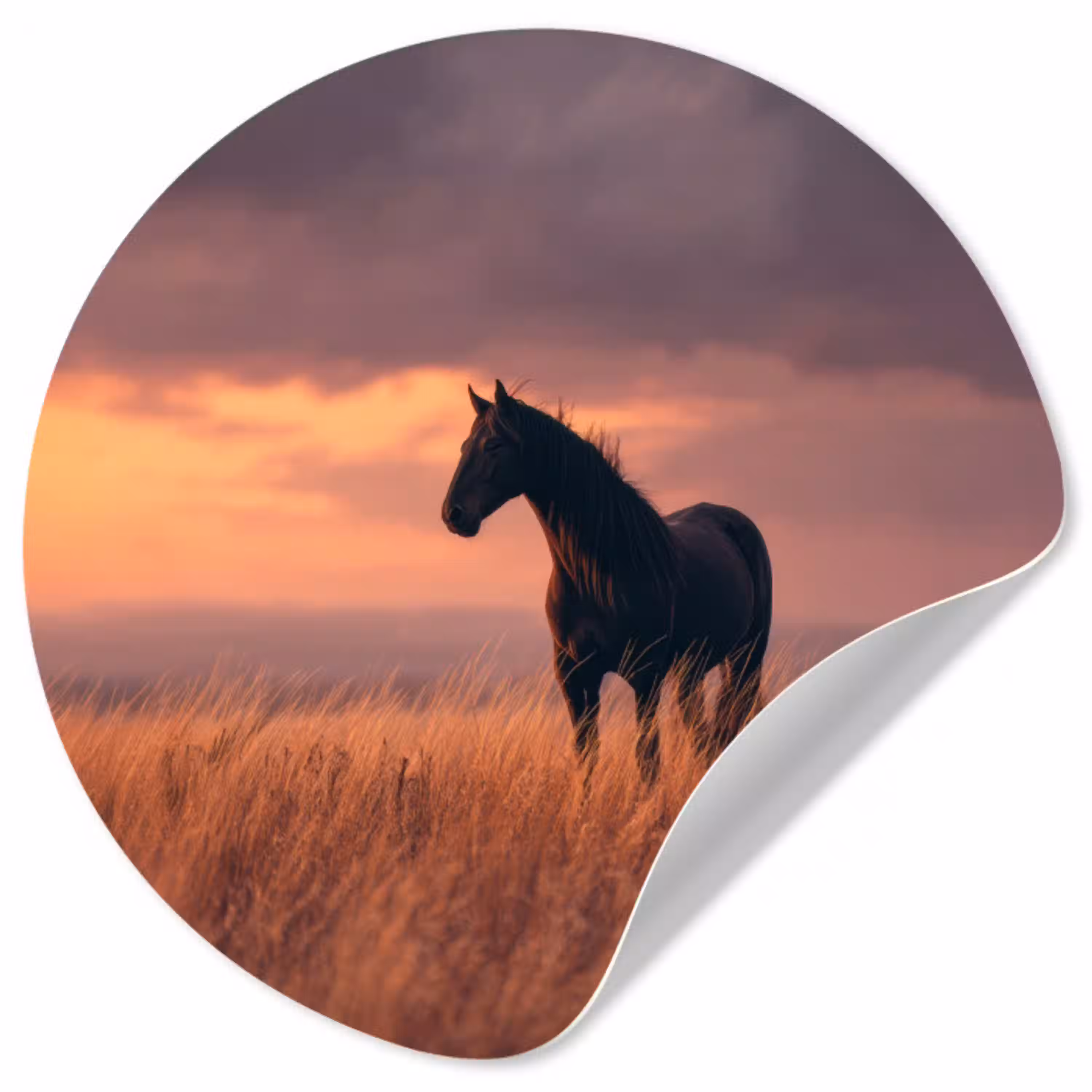 Paard - Wolken - Open veld Wandcirkel behangsticker klein -3d