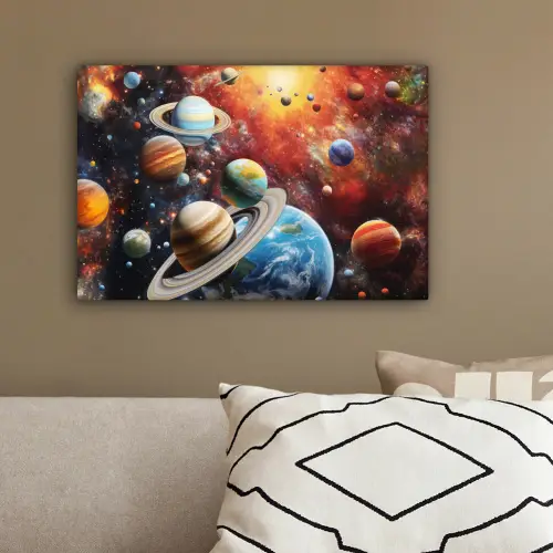 Planeten - Heelal - Neon - Ruimte canvas 2cm klein -sfeer3