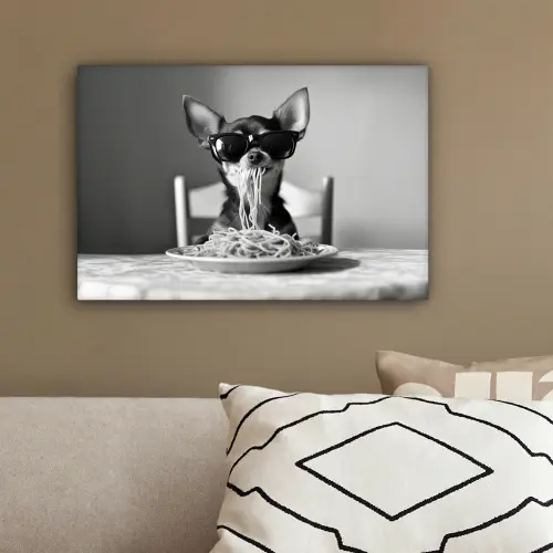 Chihuahua - Hond - Zonnebril - Humoristisch - Zwart - Wit - Spaghetti canvas 2cm klein -sfeer3