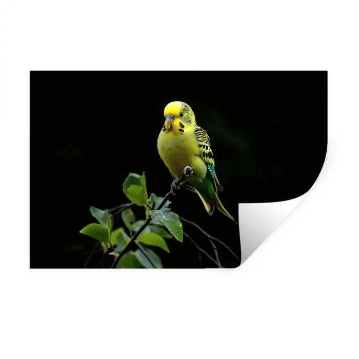 Parkiet - Tak - Bladeren - Geel Muursticker klein -3d