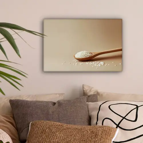 Lepel - Rijst - Hout - Beige canvas 2cm klein -sfeer1