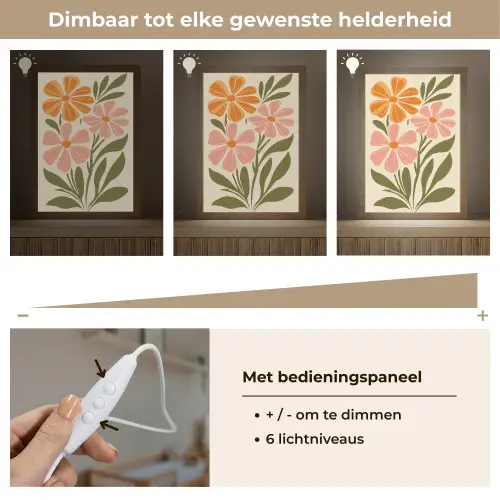 Minimalistisch - Bloemen - Bladeren - Roze Light Box met kabel (Wandlamp) klein -USP_dimbaarNL
