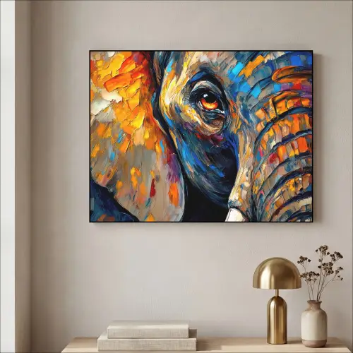 Olifant - Kunst - Dieren Textielframe zwart klein -sfeer2