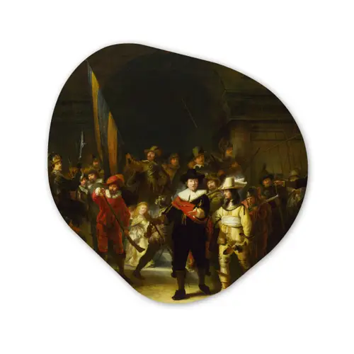 De Nachtwacht - Rembrandt van Rijn Wandcirkel Organisch Forex 3mm klein -3d