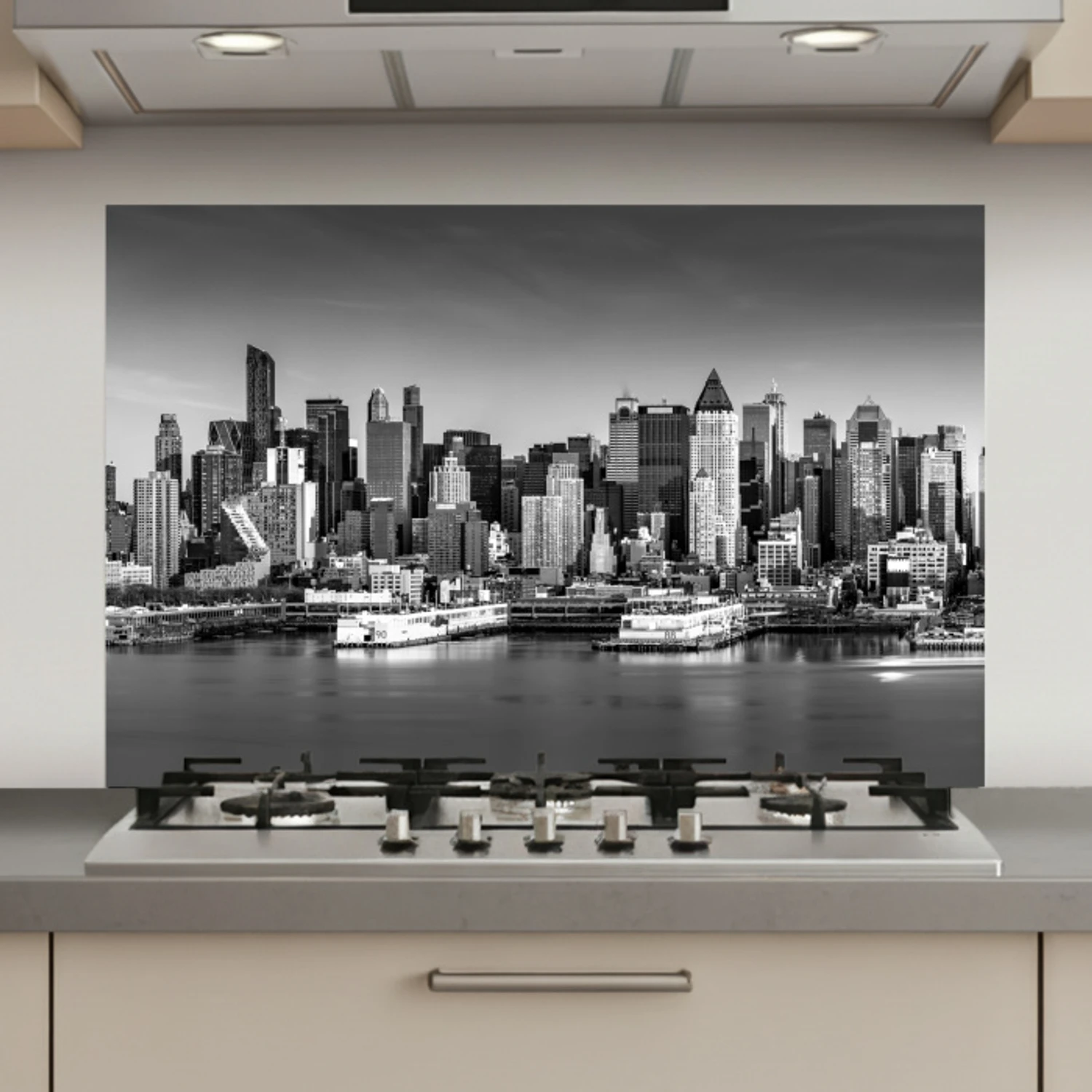 Skyline - Stad - Wolkenkrabbers - Zwart - Wit keuken achterwand spatscherm klein -3d_website