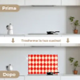 Golvend patroon - Retro - Rood - Beige keuken achterwand spatscherm klein 900 -voor_na_IT