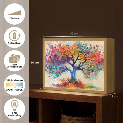 Levensboom - Natuur - Kleurrijk - Boom Light Box met batterij (Wandlamp) middel -USP_websiteoverzichtNL