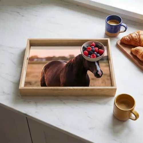 Paard - Zonsondergang - Bruin Dienblad Rechthoek middel -sfeer2