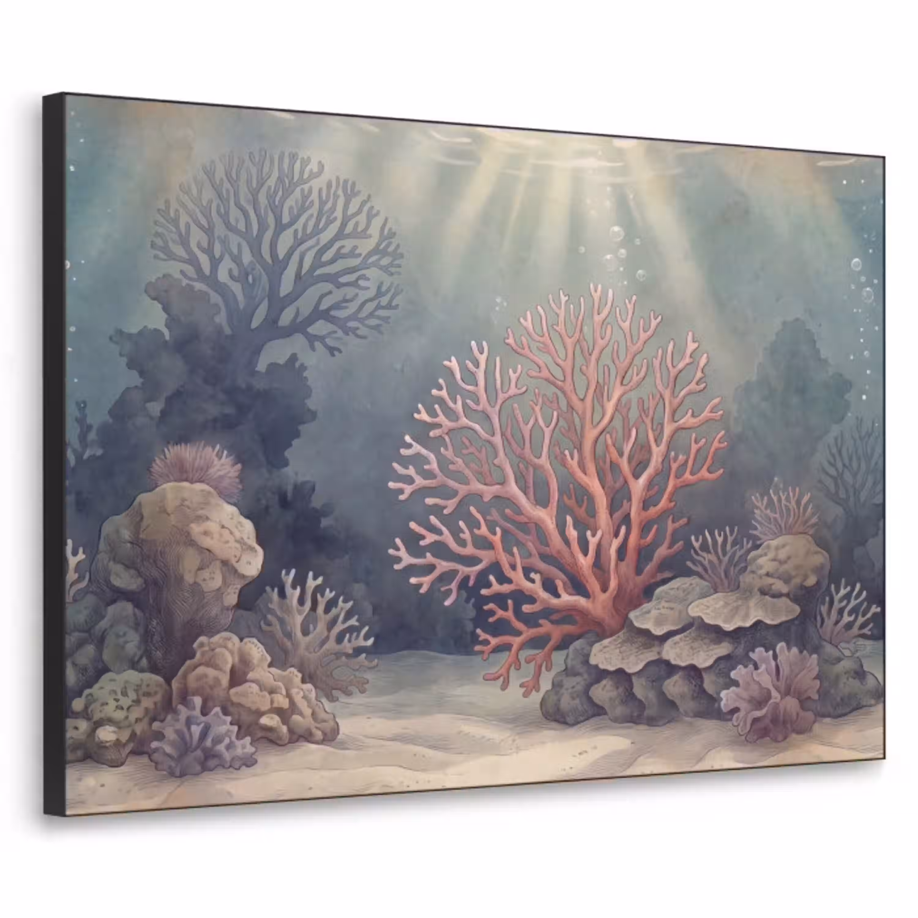 Koraal - Onderwater - Natuur - Roze Textielframe zwart klein -3d