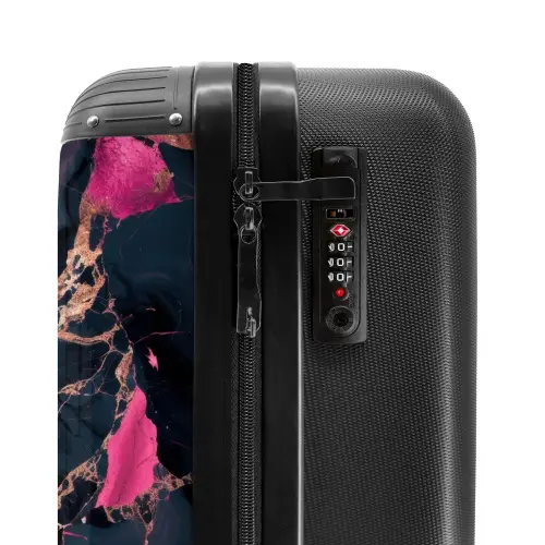 Marmer - Fluorescerend Roze in Donker Marmer NBS - Handbagage koffer - Kinderen Unisex middel -slot