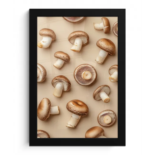 Kastanje Champignons - Beige fotolijst zwart zonder passe partout klein -3d