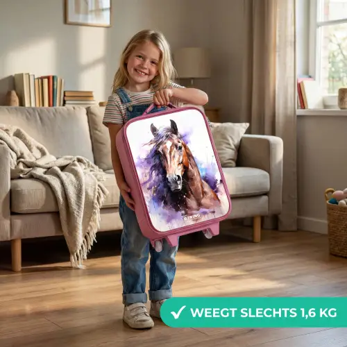 Aquarel paard met kleurrijke spatten Kinderkoffer - Roze klein -sfeer2_NL