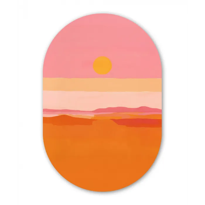 Zon - Abstract - Landschap - Oranje Wandcirkel Ovaal Glas middel -3d