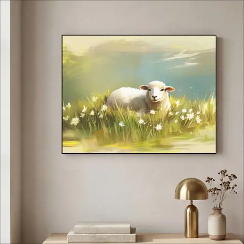 Schaap - Weide - Groen Textielframe zwart klein -sfeer2