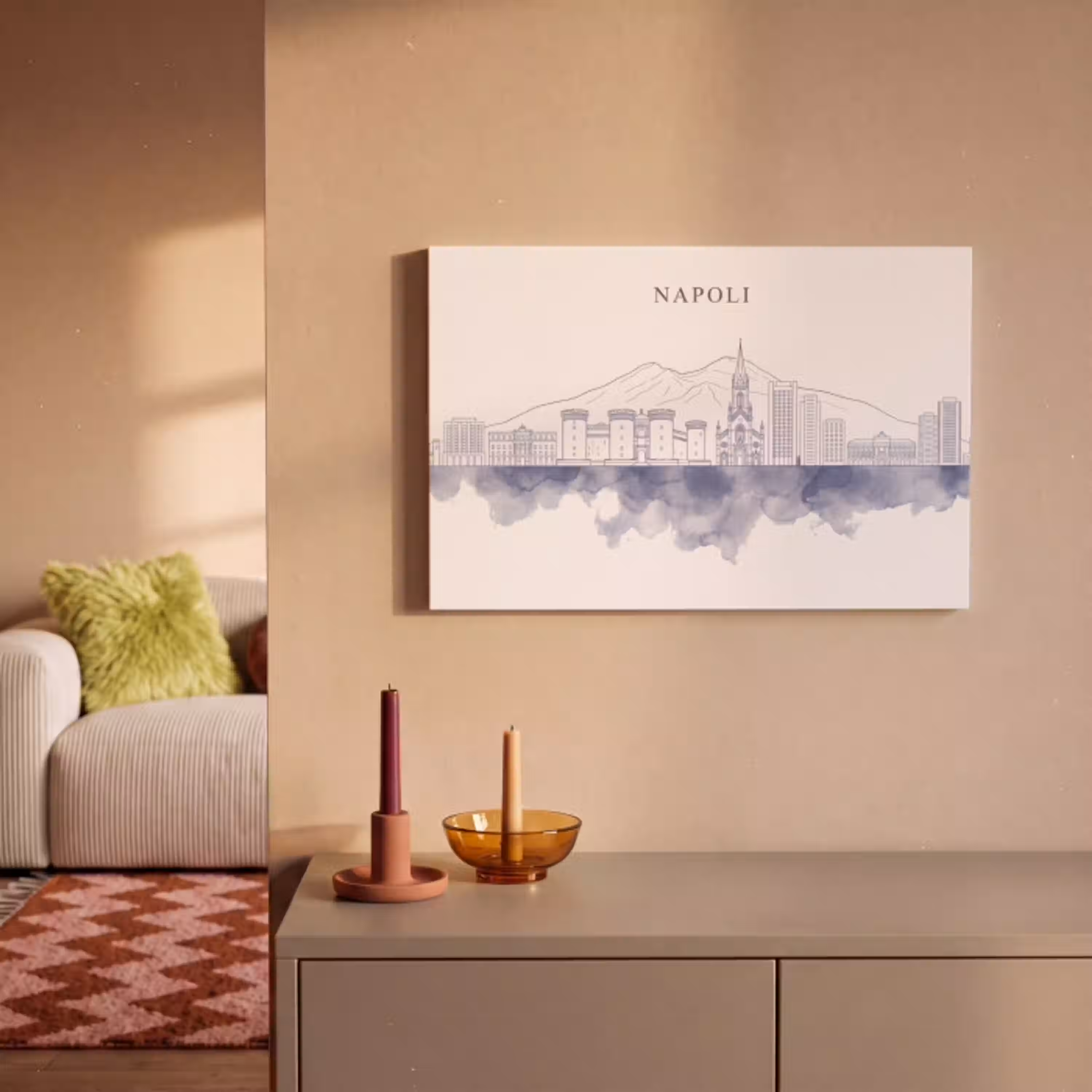 Napels - Skyline - Italie - Lijntekening - Aquarel canvas 2cm klein -sfeer1