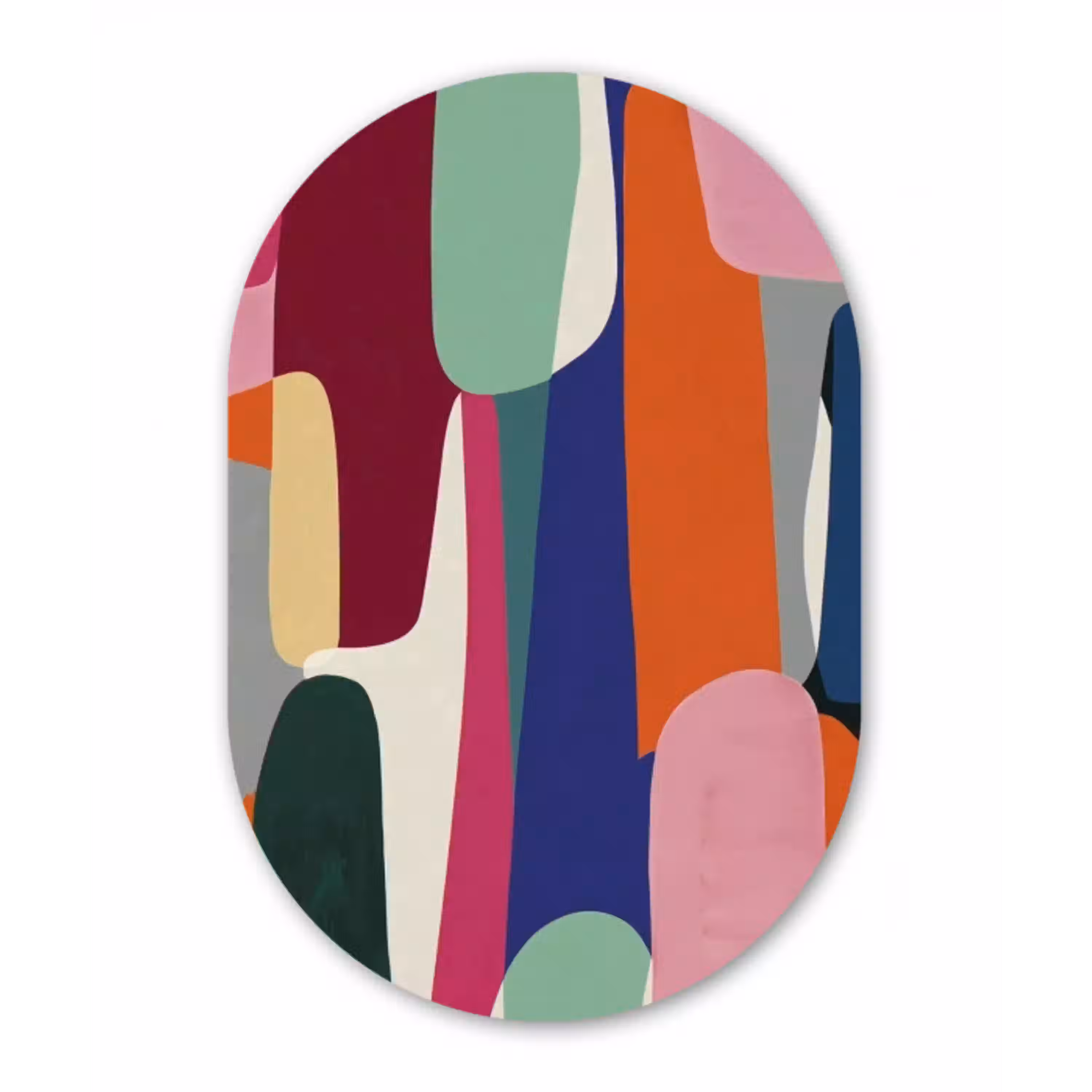 Vormen - Ritmisch - Kleuren - Abstract Wandcirkel Ovaal Glas middel -3d