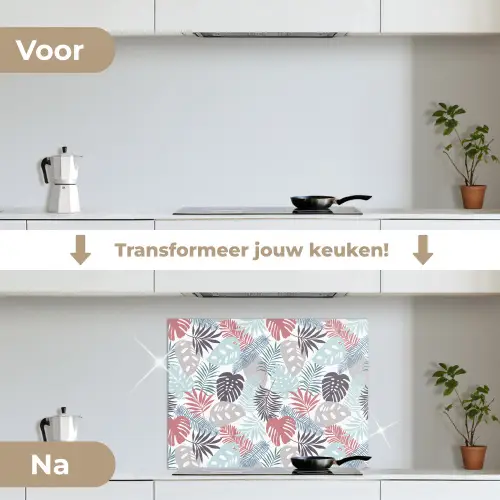 Bladeren - Pastel - Jungle keuken achterwand spatscherm middel -voor_na_NL
