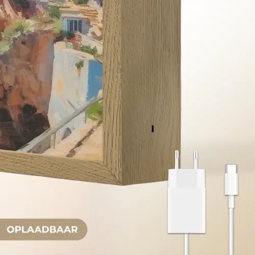Kustdorp - Schilderij - Rotsen - Boten Light Box met batterij (Wandlamp) middel -USP_websiteoplaadbaarNL