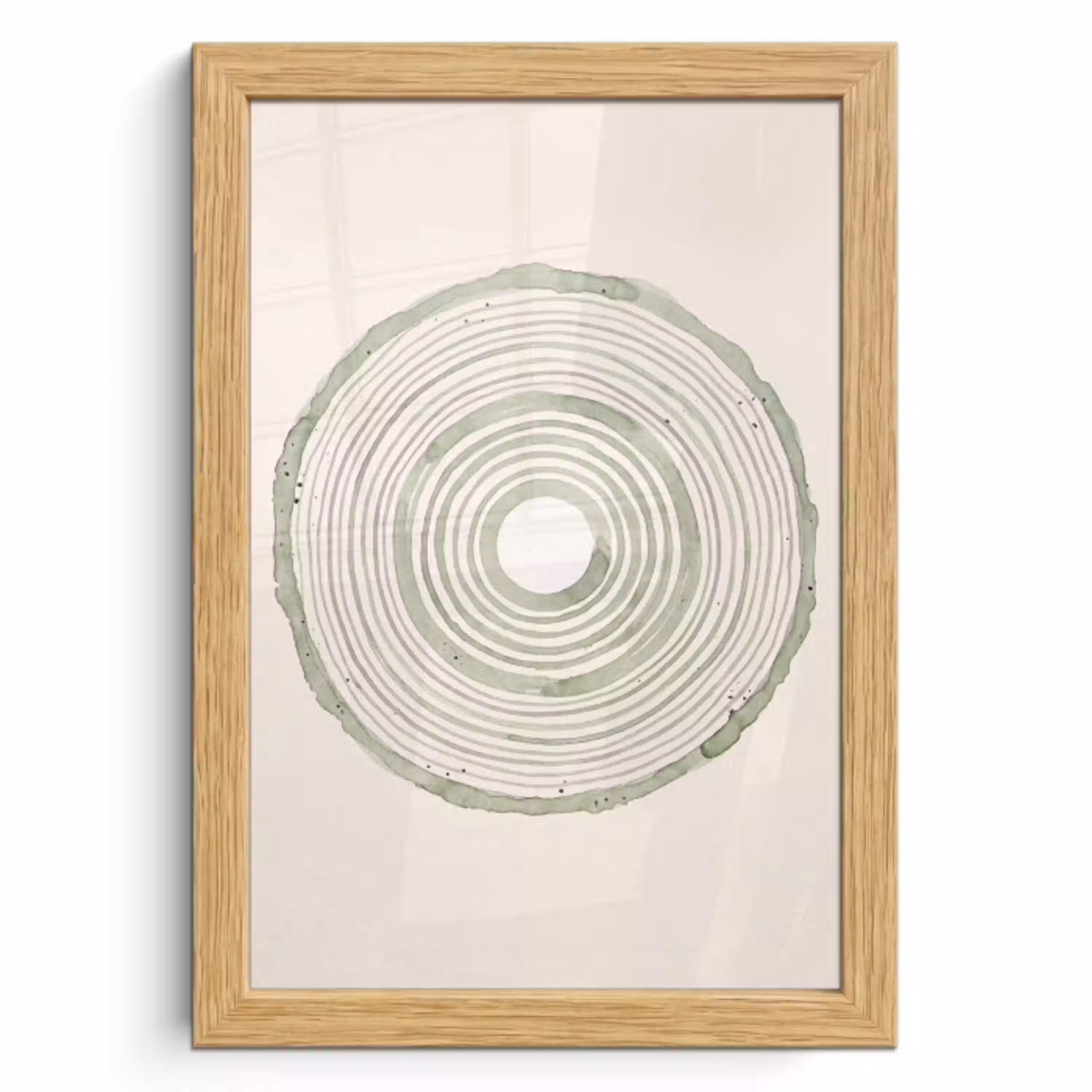 Abstractie - Cirkels - Waterverf - Groen - Modern fotolijst eiken zonder passe partout klein -3d
