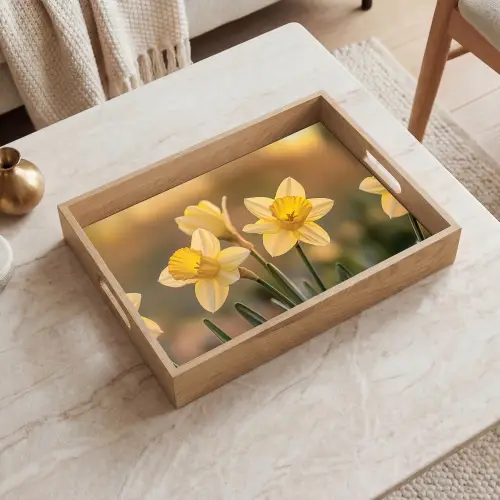 Bloemen - Geel - Wazig Dienblad Rechthoek middel -sfeer1