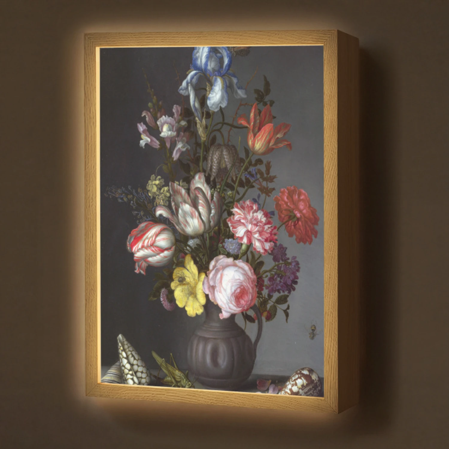 Bloemen in een vaas met schelpen en insecten - Balthasar van der Ast Light Box met batterij (Wandlamp) middel -z3d_website