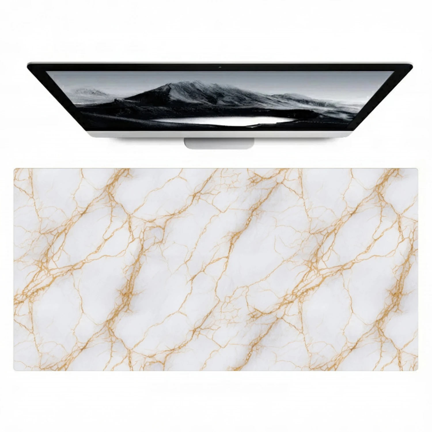 Wit - Goud - Marmer - Aders Muismat XXL klein 681 -zzz3d