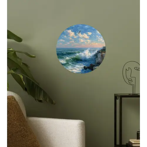 Zee - Golven - Rotsen - Meeuwen Wandcirkel behangsticker klein -sfeer2
