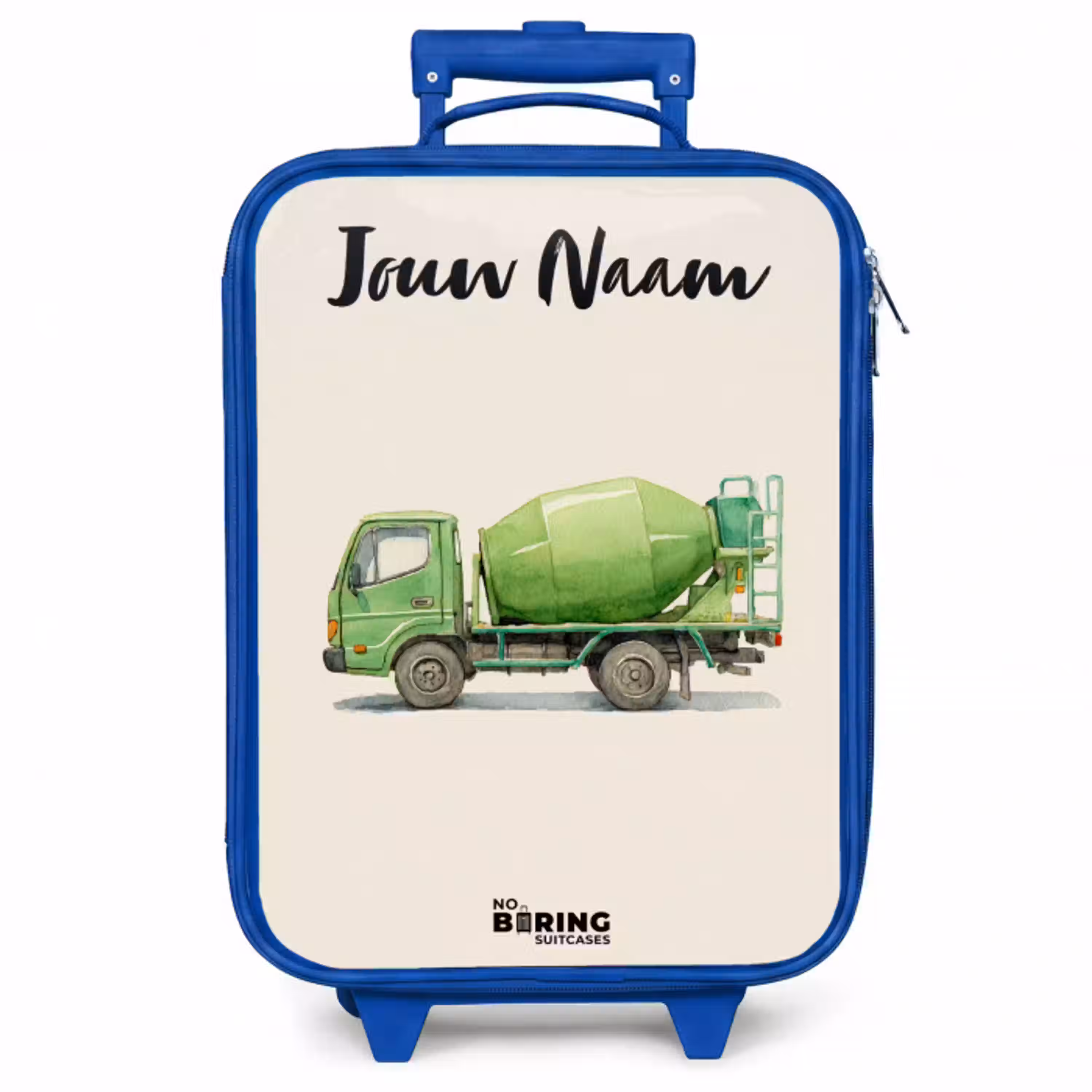 Betonmixer - Getekend - Groen Kinderkoffer - Blauw klein -zzz_website3d