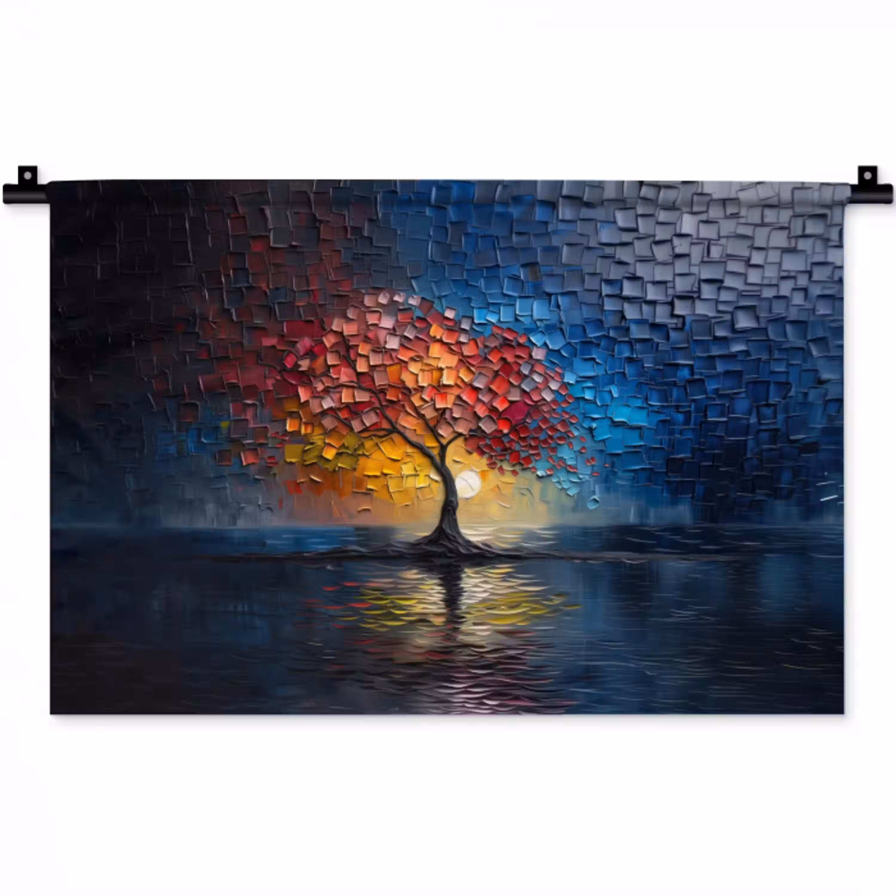 Boom - Blauw - Bladeren - Vakken Wandkleed katoen klein -zz3d