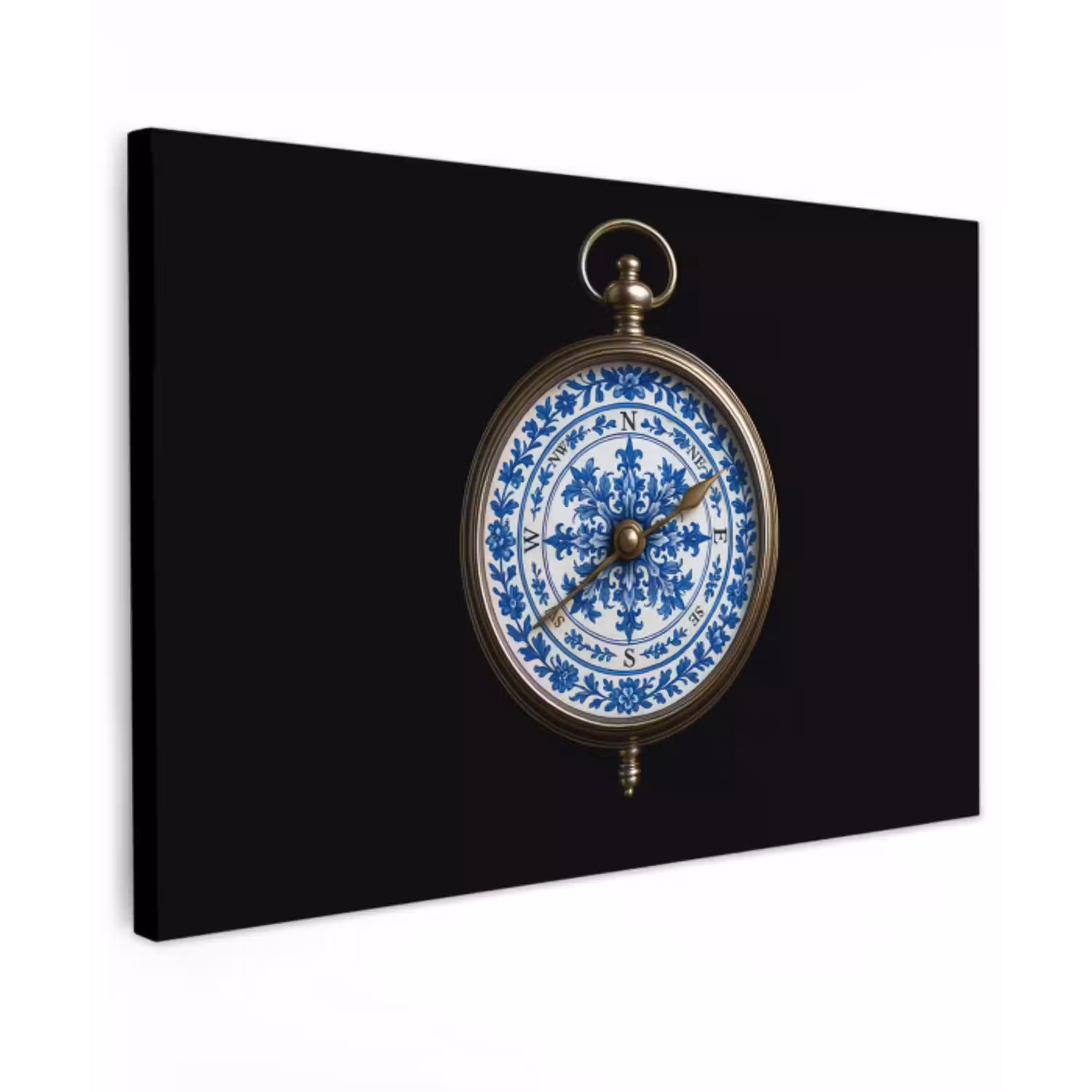 Kompas - Delfts blauw - Zwart canvas 2cm klein -z3d