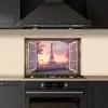 Doorkijk - Parijs - Eiffeltoren - Roze - Kersenbloesem keuken achterwand spatscherm klein -sfeer1