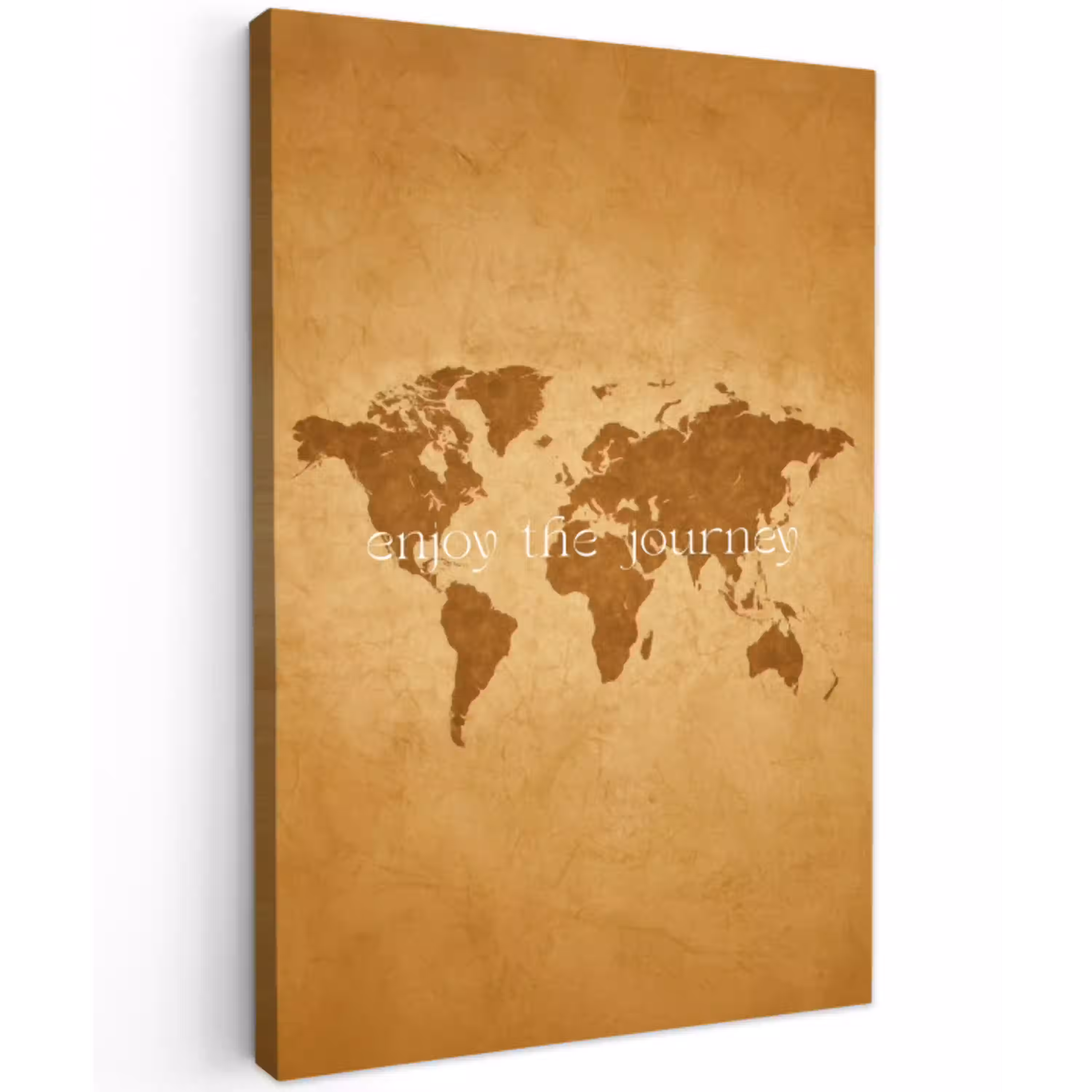 Beige - Papierstructuur - Wereldkaart Tuinposter op houten frame 2 cm dik middel -3d