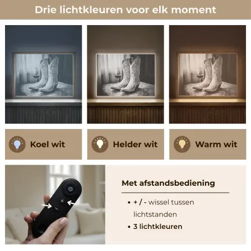 Wijn - Cowboylaarzen - Raamlicht - Wit Light Box met batterij (Wandlamp) middel -USP_lichtkleurNL