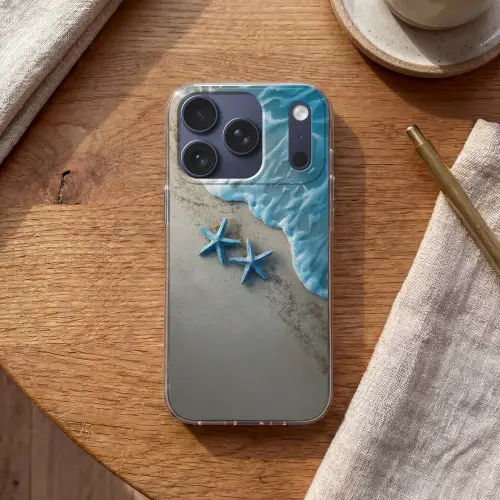 Zeesterren - Zand - Zee - Blauw Telefoonhoesje iPhone 17 Pro klein -sfeer1