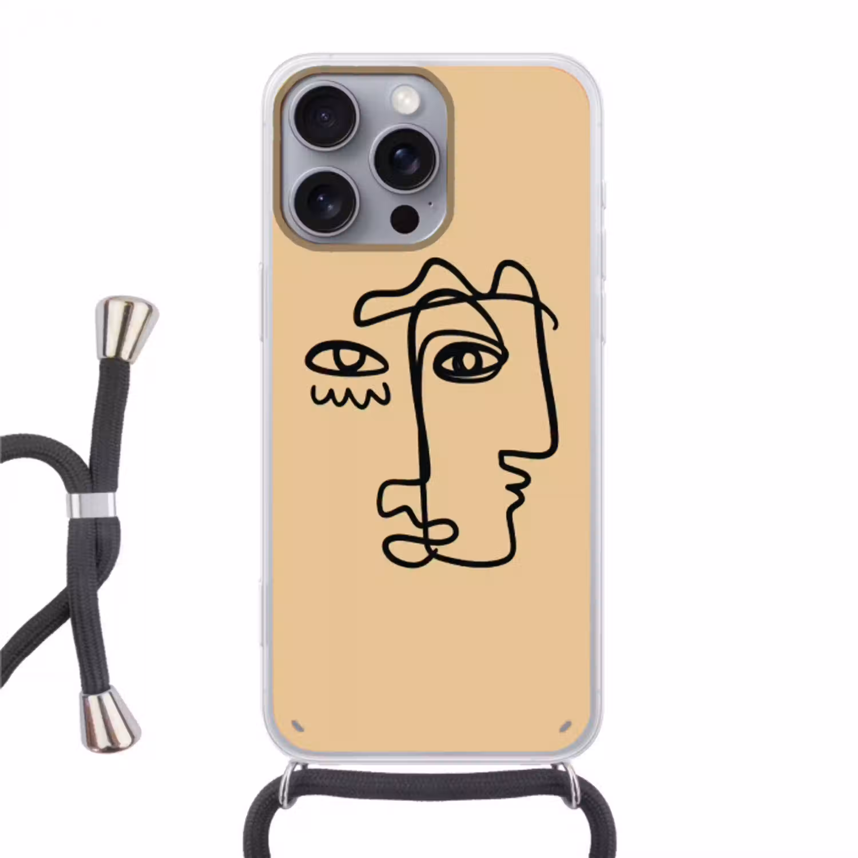 Overlappende profielen - Lichtbruin - Zwart Hoesje iPhone 16 Pro Max met koord klein -3d