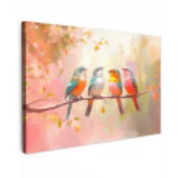 Vogels - Kleurrijk - Tak Tuinposter op houten frame 2 cm dik klein -3d
