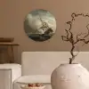 Een schip in volle zee bij vliegende storm - Schilderij van Willem van de Velde Wandcirkel kunststof plaat 5mm dik klein -sfeer1