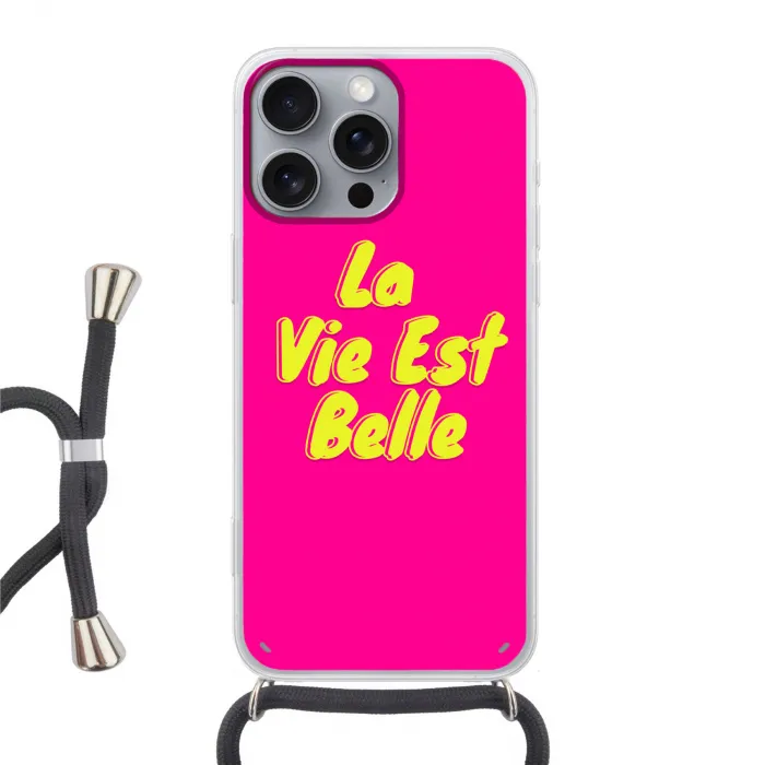 Quote - Retro - Roze Hoesje iPhone 16 Pro Max met koord klein -3d