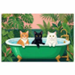 Badkamer - Kattenparade - Kleurrijk poster papier klein -3d